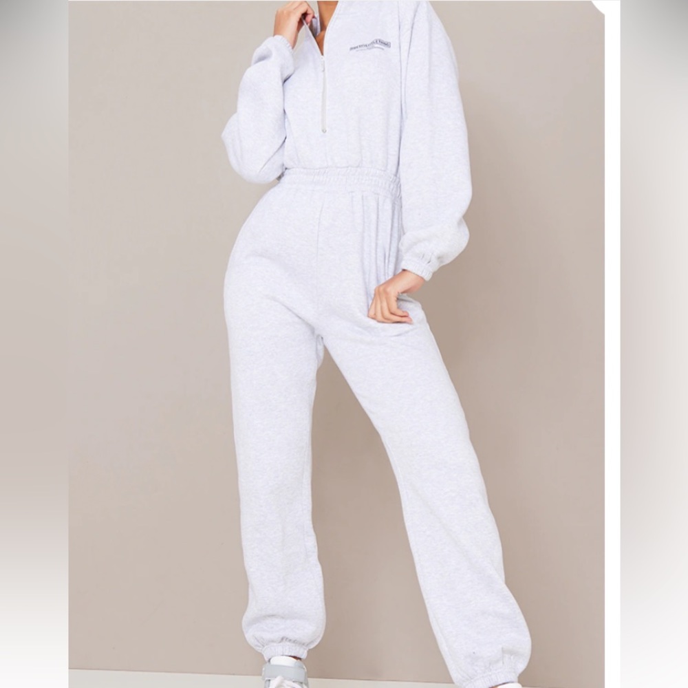 PRETTYLITTLETHING Grey Funnel Neck Sweat Jumpsuit